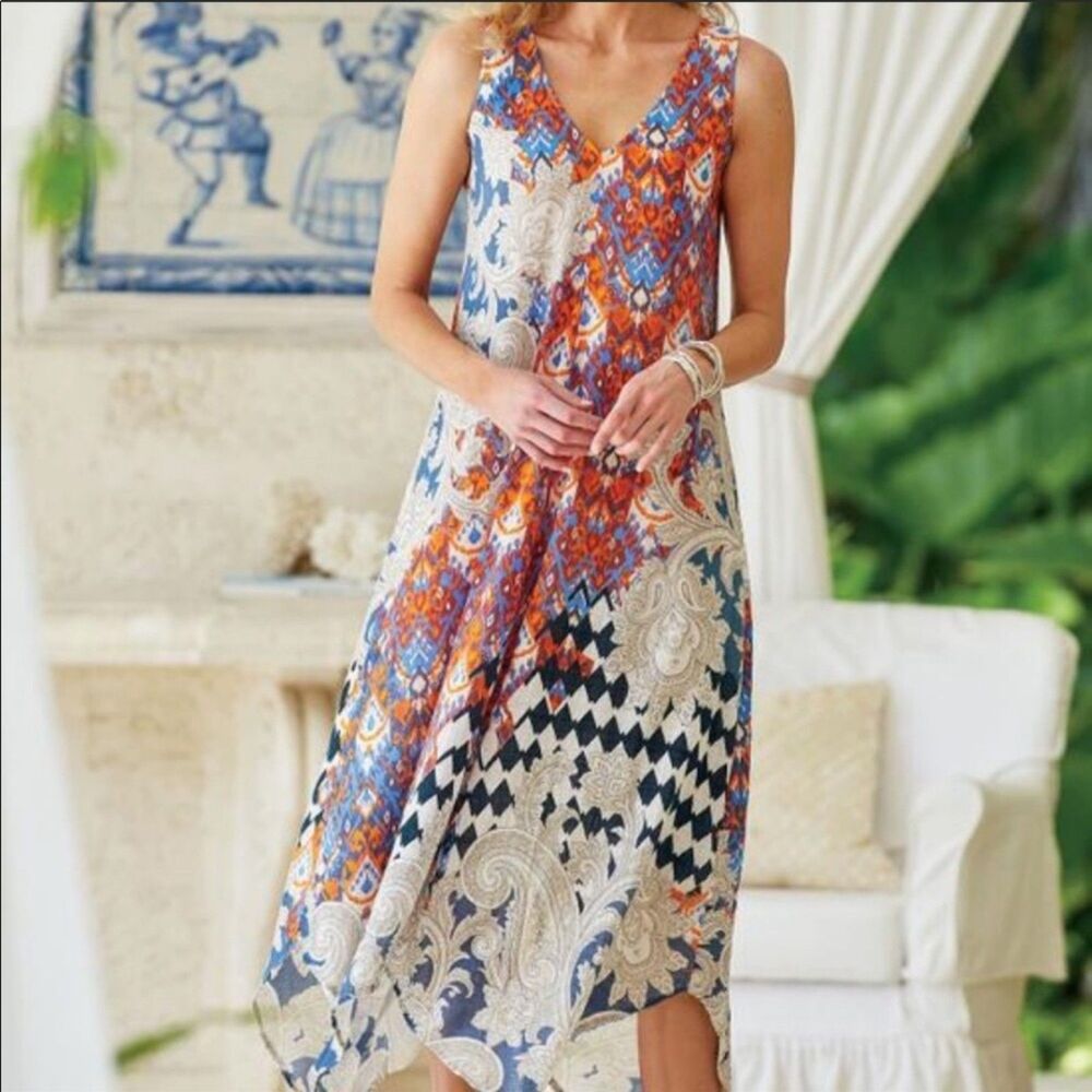 Soft Surroundings Emiliana Cotton Gauze Dress Lagenlook Art to Wear Size Large